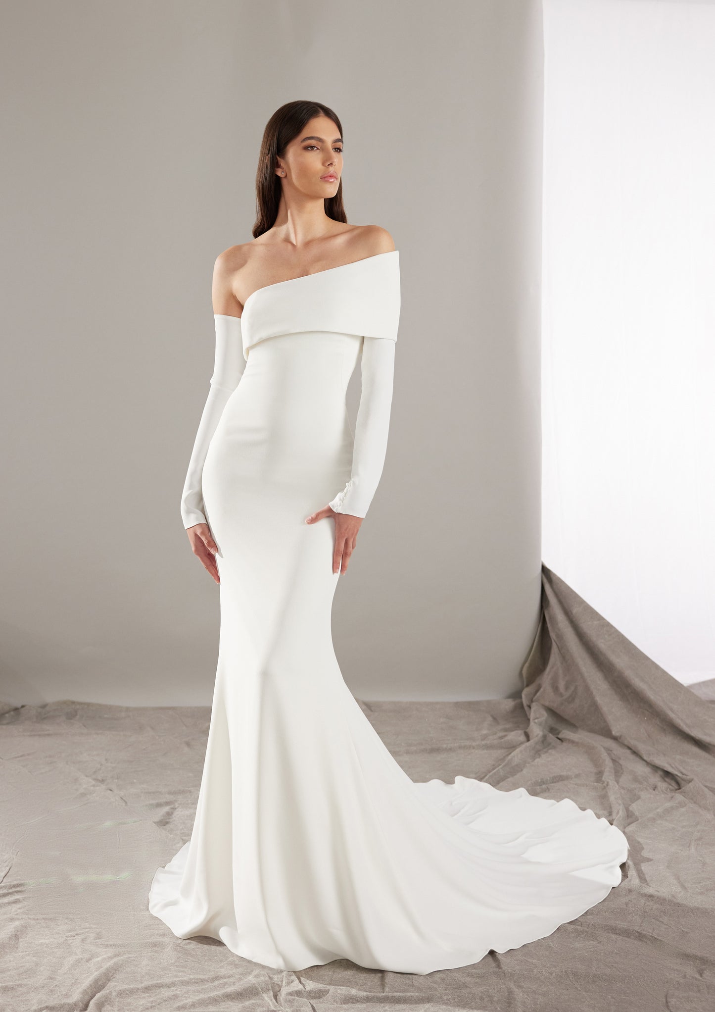 Pronovias Rusty Asymmetrical Neckline Wedding Dress