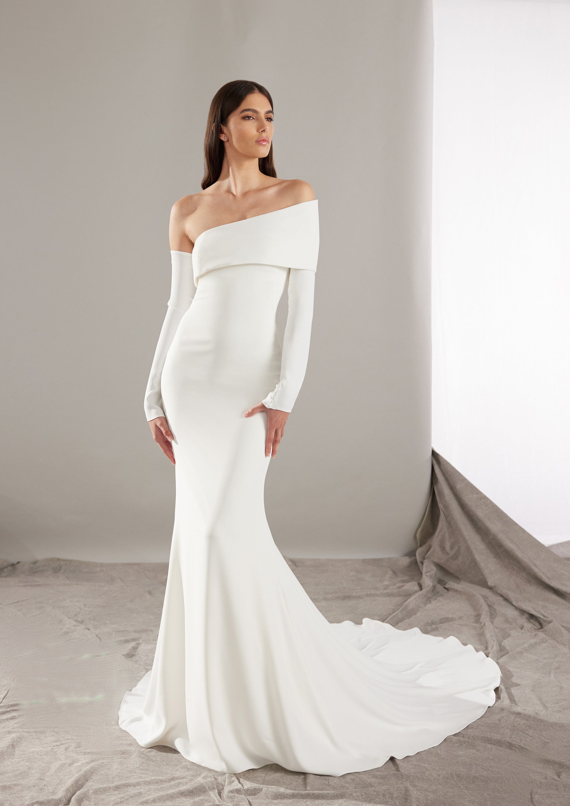 Pronovias Rusty Asymmetrical Neckline Wedding Dress